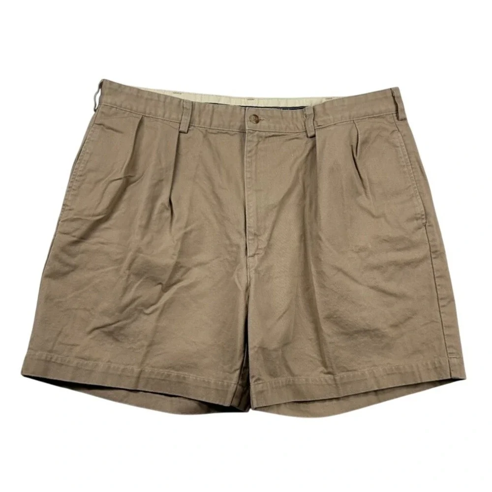 Vintage Polo Ralph Lauren Shorts Mens 38 Pleated Chino Tan Khaki Made in USA